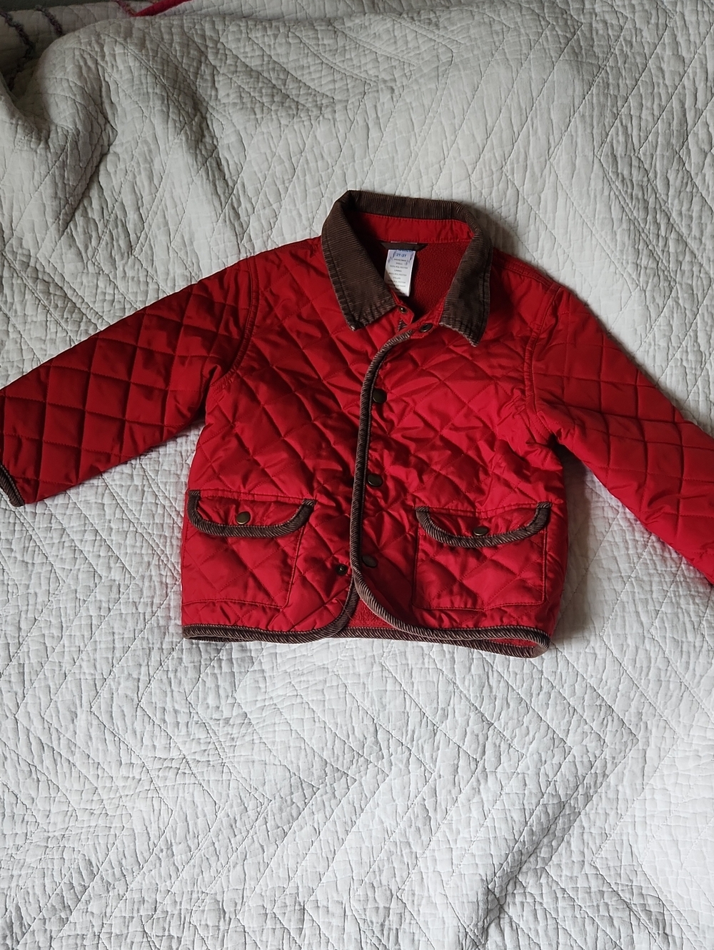 Gymboree Quilted Red Puffer Jacket with Brown Trim 2t/3t